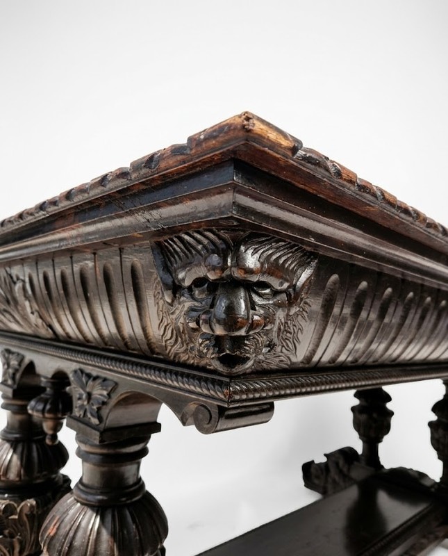 Antique George C Flint Co Library Table Renaissance Revival Carved Oak Man Heads gallery