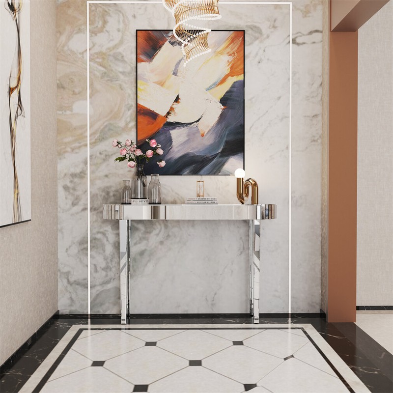 Luxury Console Table Extra Long Silver Mirrored Hallway Accent Table Home Decor gallery