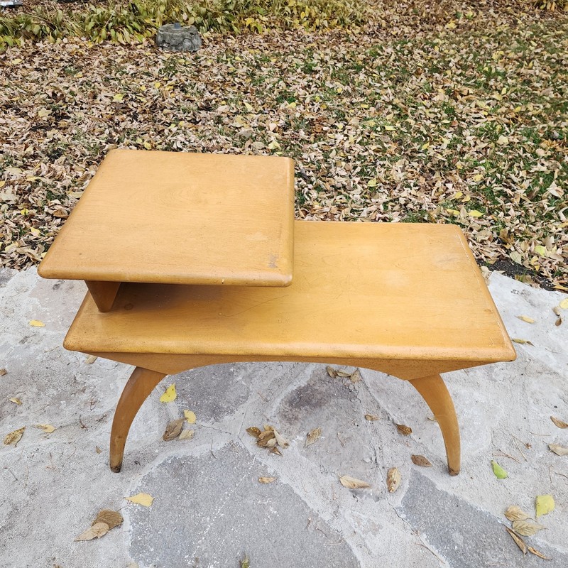 MCM HEYWOOD WAKEFIELD Two Step Tier End Table Curved Legs gallery