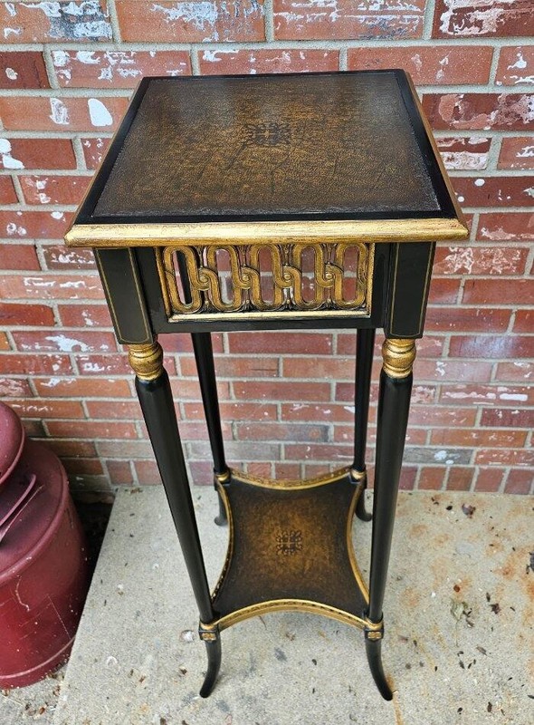 Vintage Theodore Alexander Regency Style Gilt Plant Fern Stand Leather Top #1