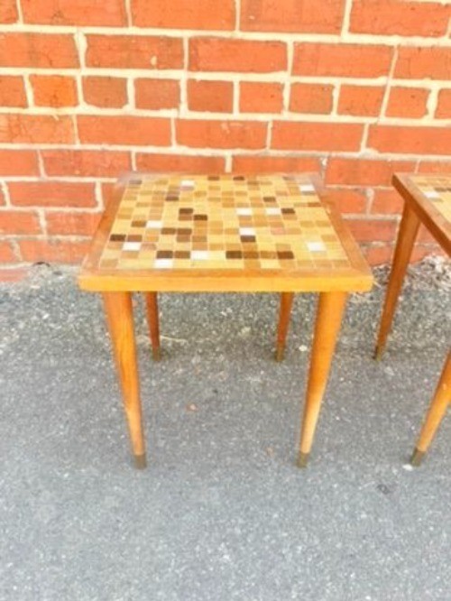 Stacking Side End Occassional Tables Mid Century MCM Tiled Brown Pair Set 2 Uniq gallery