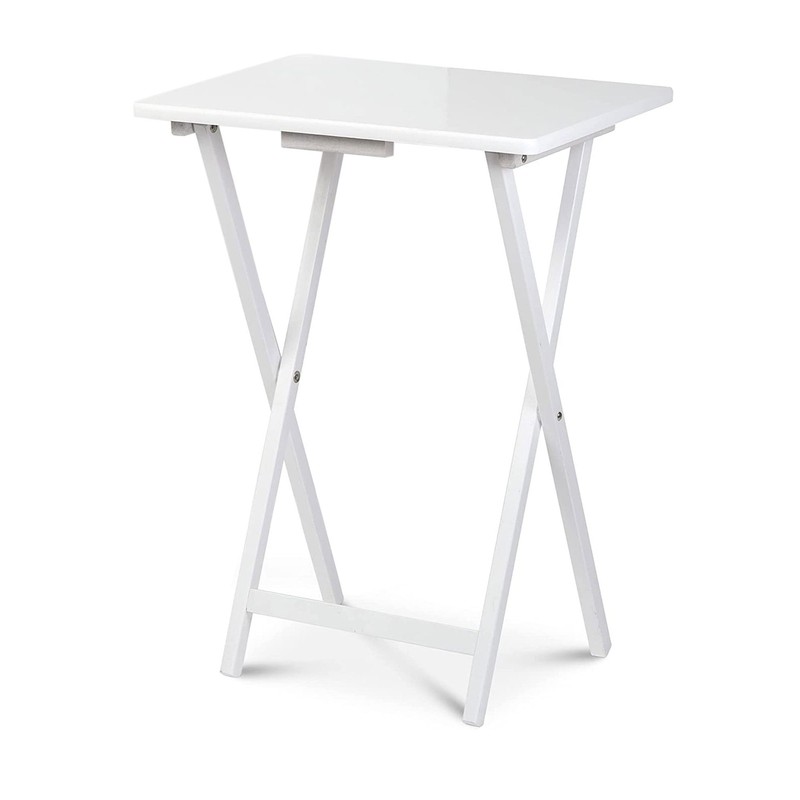 PJ Wood Solid Wood Compact Folding TV Tray and Snack Tables, White, 2 Piece Set gallery