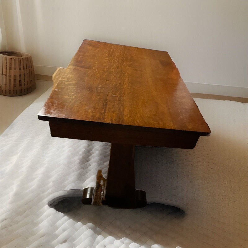 Antique Tiger Oak Library Table/Desk with Bottom Shelf & Drawer gallery