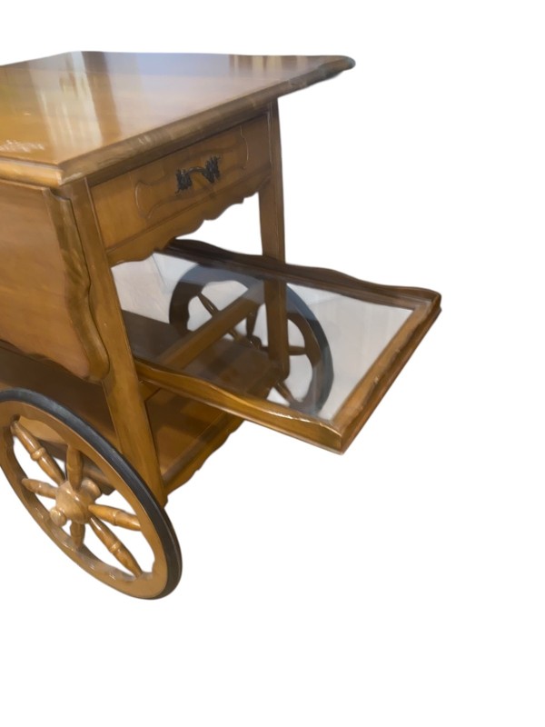 Mid-Century Drop Leaf Mahogany Tea Serving Cart w/ Glass Detachable Serving tray gallery