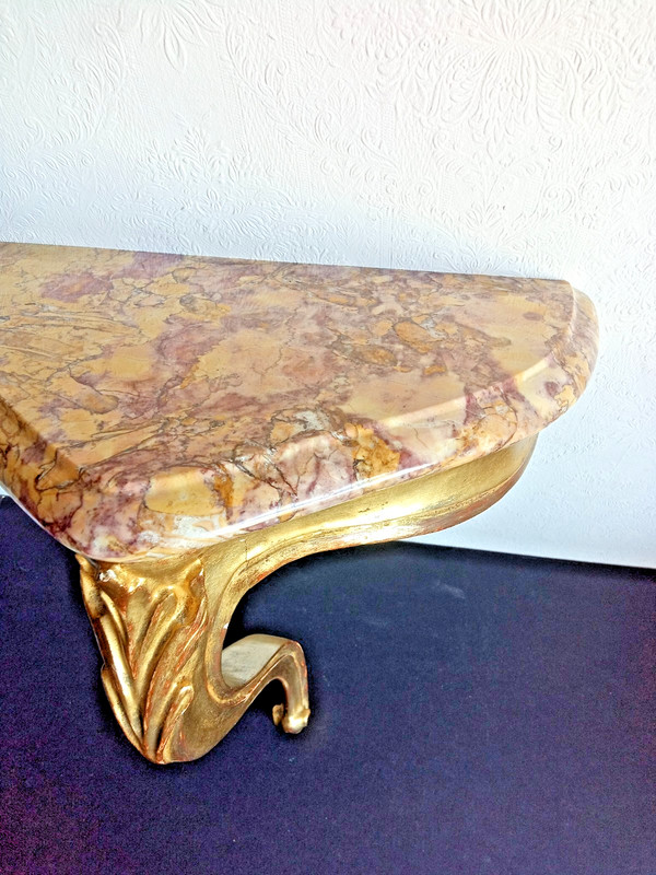 BEAUTIFUL WALL CONSOLE TABLE WITH PYRENNEAN GRIOTTE MARBLE TOP CIRCA 1940 gallery