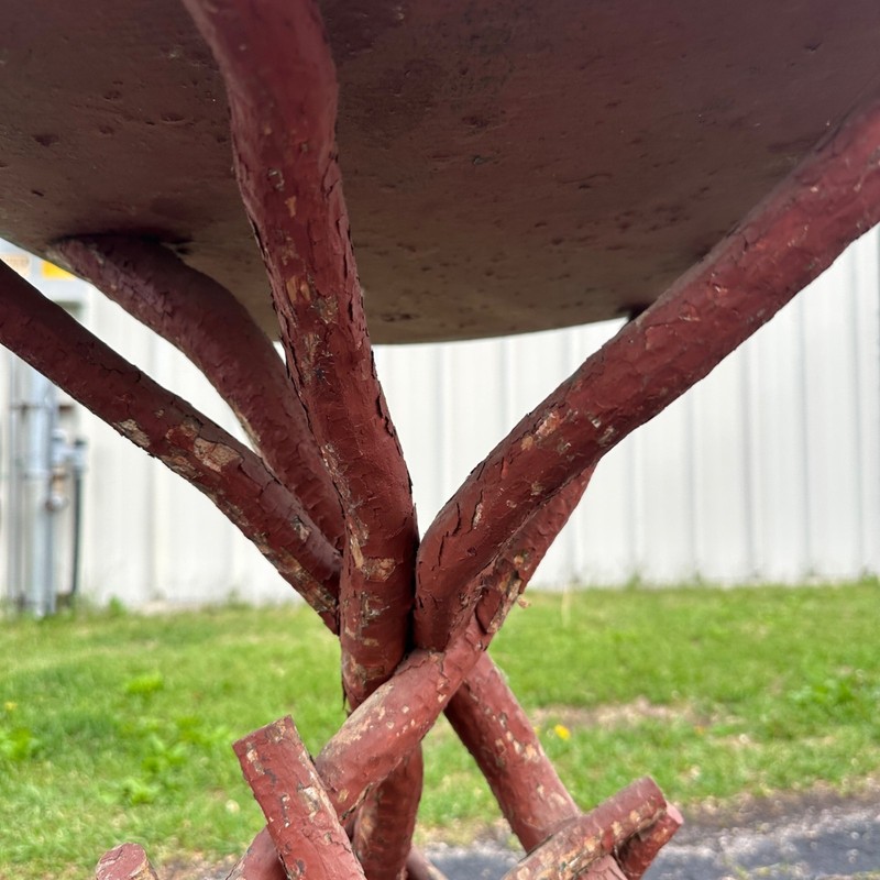Antiqued Primitive Wooden Red Twisted Branch Footed Side Parlor Table gallery