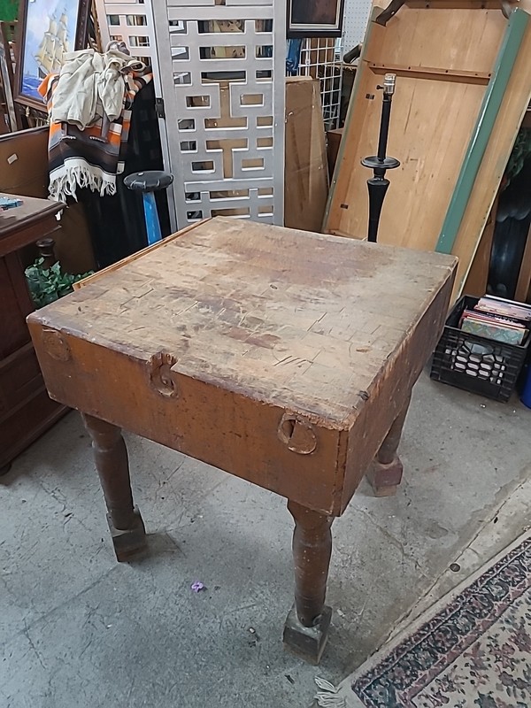 1890s Primitive Antique Butcher Block Table 30xw 29deep X 32 Tall