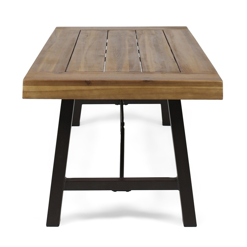Outdoor Acacia Wood Coffee Table Teak Finish Rustic Metal Brown 27.25*45.75*18" gallery