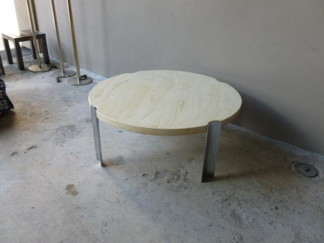 1970'S ROUND SELIG FAUX MARBLE FLYING SAUCER COFFEE TABLE W 4 THICK CHROME LEGS gallery