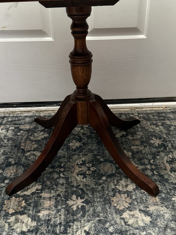 Vintage Wooden Rectangular Parlor Side Table W/ Turned Column Pedestal Base MCM gallery