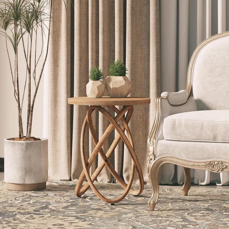 COZAYH Round End Table with Intertwined Base Design for Home Living Room, Walnut gallery