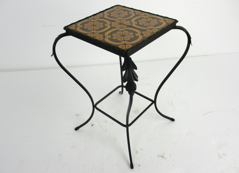 Vintage Side Table Plant stand Ceramic Tiles Boch Belgium Funky Wrought Iron gallery