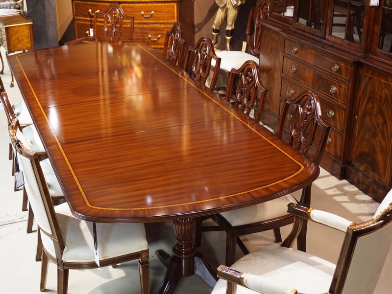 10′ Duncan Phyfe traditional mahogany 2 pedestal formal dining table