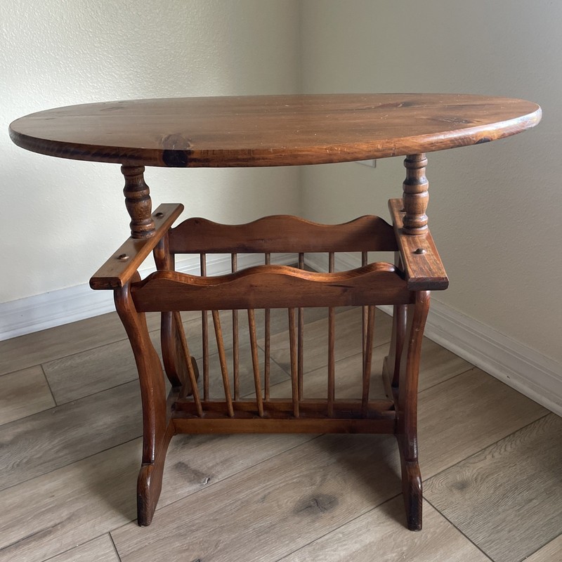 Vintage Rustic Wood Plant Stand SideTable w/Book/Magazine Rack 22”Hx27.5”Wx17”D
