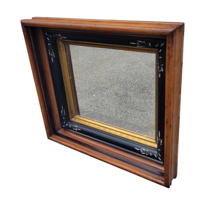 19th C American Victorian Walnut Mirror Gold Gilt Black Ebonized Frame Antique gallery