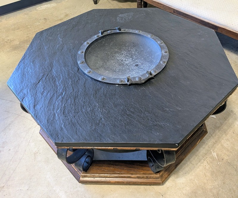 Vintage Mid-Century Slate Iron Spanish Revival Cocktail Coffee Octagonal Table gallery