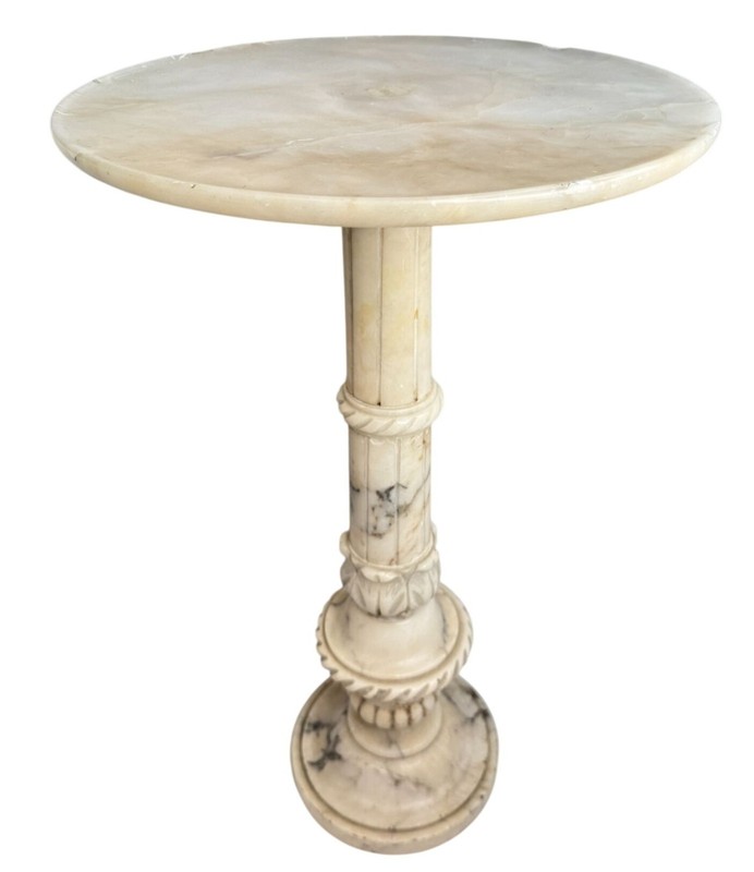 Rustic Carved Alabaster Gueridon Small Occasional Table Stand