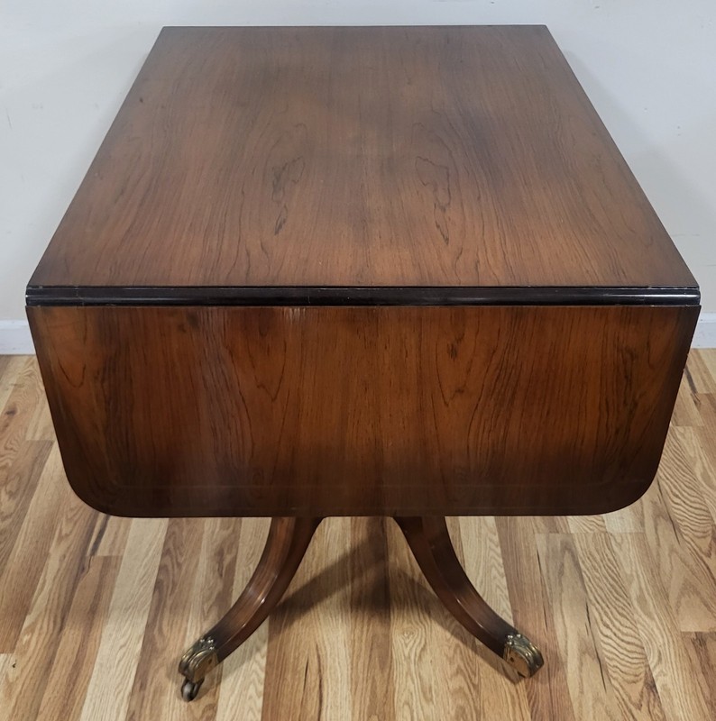 19th C ENGLISH Regency Carved & Brass Inlaid Rosewood Drop Leaf SOFA TABLE Desk gallery