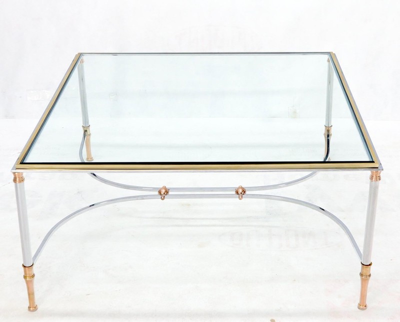 Brass Chrome Glass & Copper Square Coffee Table Atr. to Jansen gallery