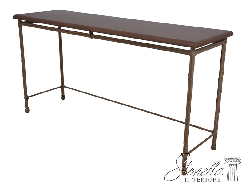 F69290: Painted Wood Top Leather Wrapped Metal Base Console Table