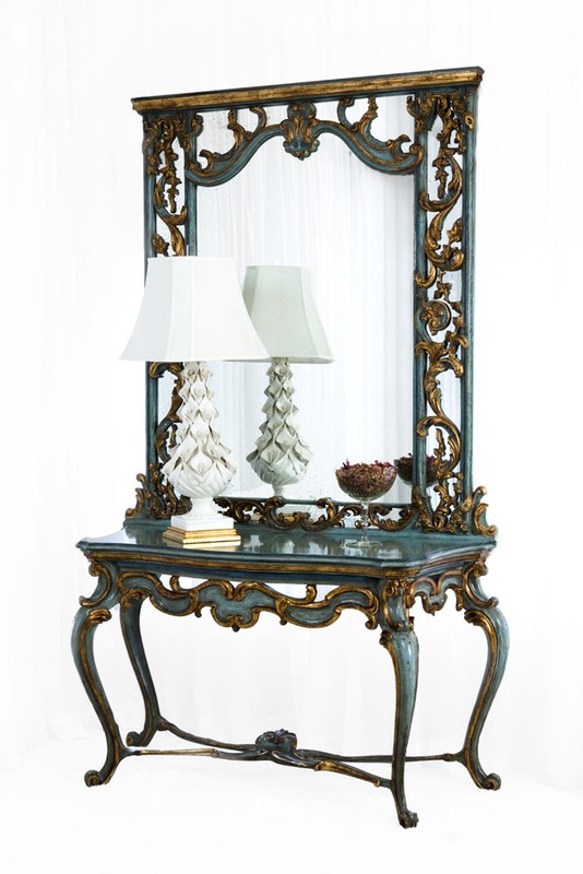 French Antique Rococo Style Mirror and Console – Louis XV Style