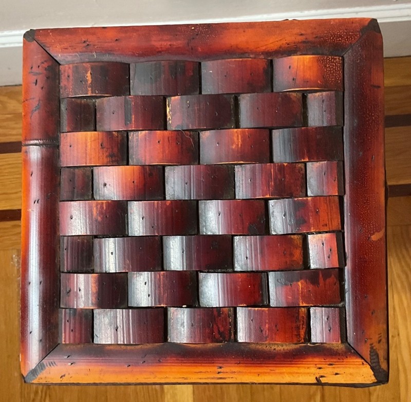 Vintage Bamboo Plant Stand Woven Top Boho Accent Table 27.75” h x 5.4 lb gallery