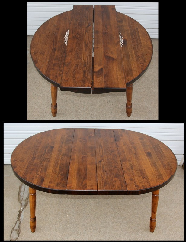 Vintage 44″ Round Maple Dining Table w 2 Leaves-62″ Wabash Slides 2″ THICK TOP!