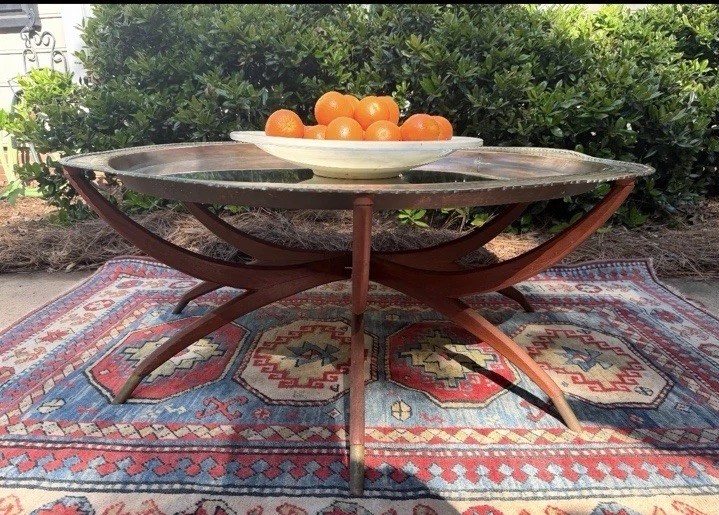 Large Brass Mirror Removable Top MCM Folding Spider Leg Table gallery