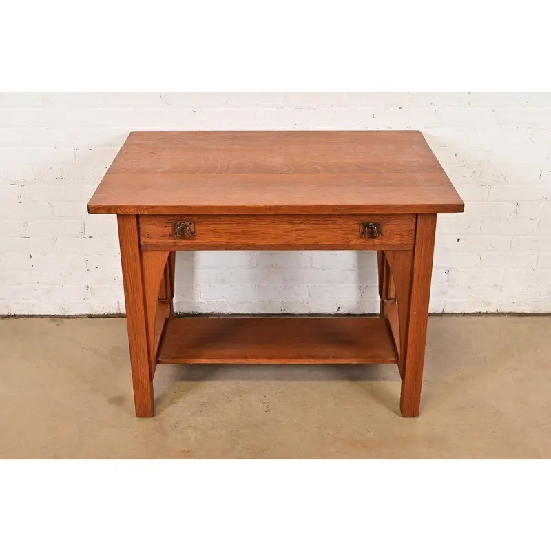 Limbert Antique Mission Oak Arts & Crafts Desk or Library Table, Circa 1910 gallery