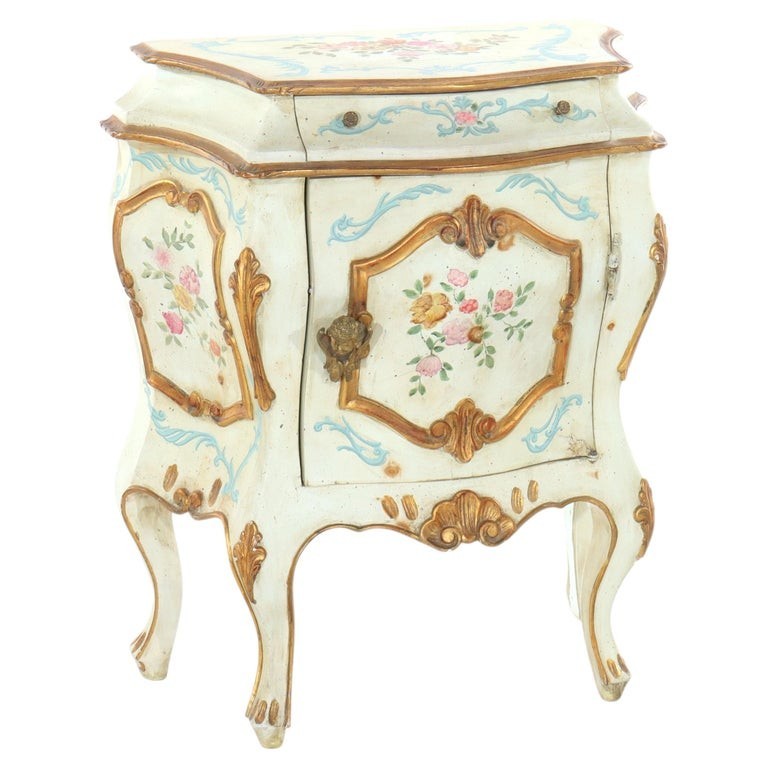 French Rococo Style Louis XIV Hand Painted Bombay Side Stand With Cherubs 20thC