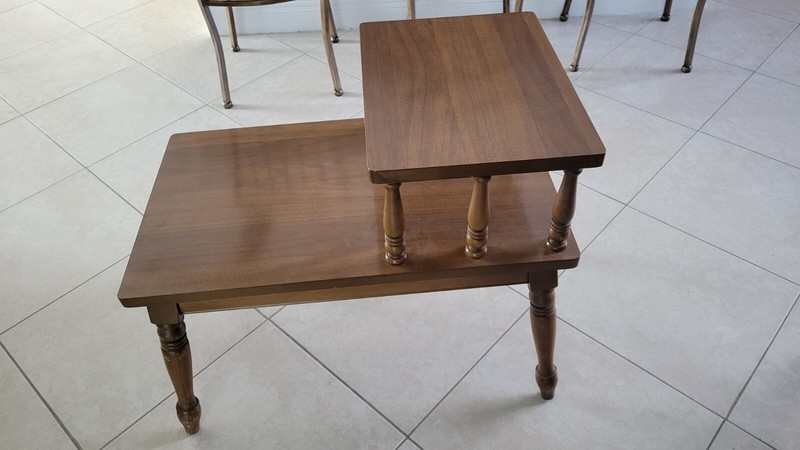 Vintage Walnut Mid Century Formica Top Step End/side Table by Mersman