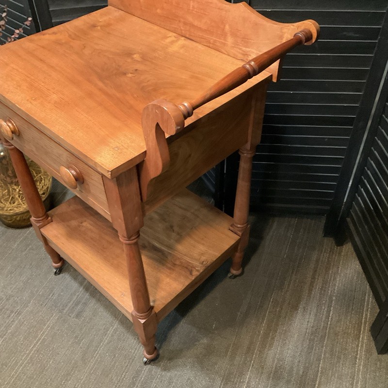 Antique Maple Rolling Cart Dovetail Joinery Narrow Storage Cart Orig Casters 27" gallery
