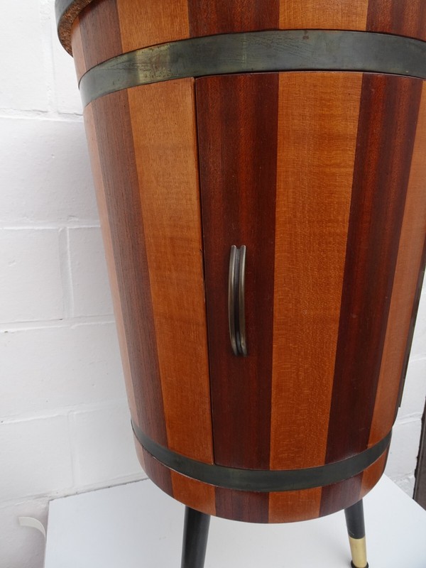 RARE VINTAGE WOOD INLAY SIDE TABLE BAR 1950s BRASS CABINET SPECIAL MID CENTURY gallery