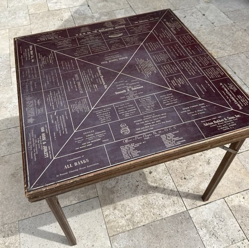 Vintage 1940’s RED Advertising Wood Folding Card Table Clifton NJ Pick Up Only