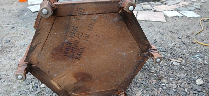 Mid-Century Modern Hexagonal Walnut Side Table With Glass Top & Cane Shelf gallery