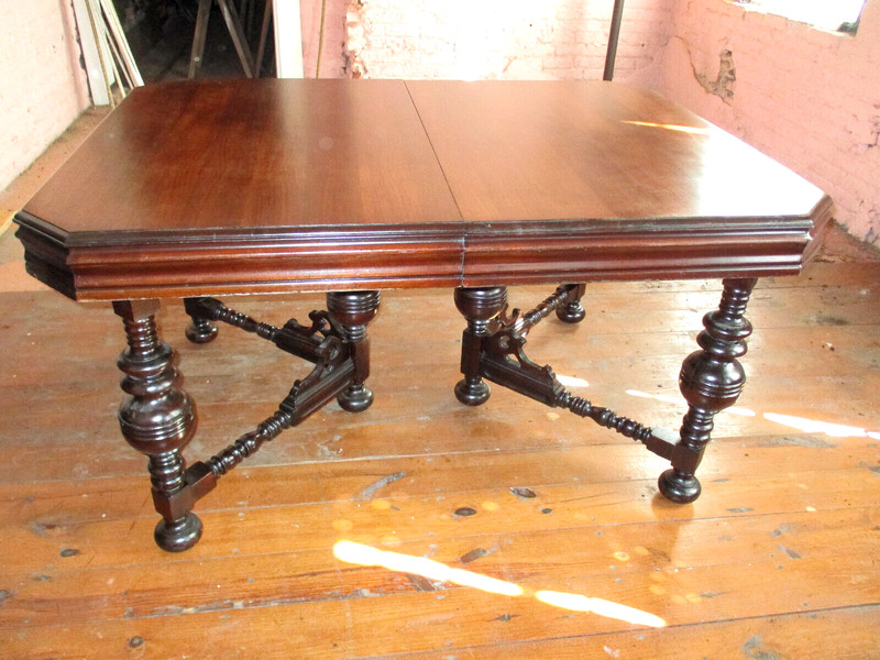 Antique French Renaissance Mahogany Gothic Dinning Table 44" x 60" x 31" Tall gallery
