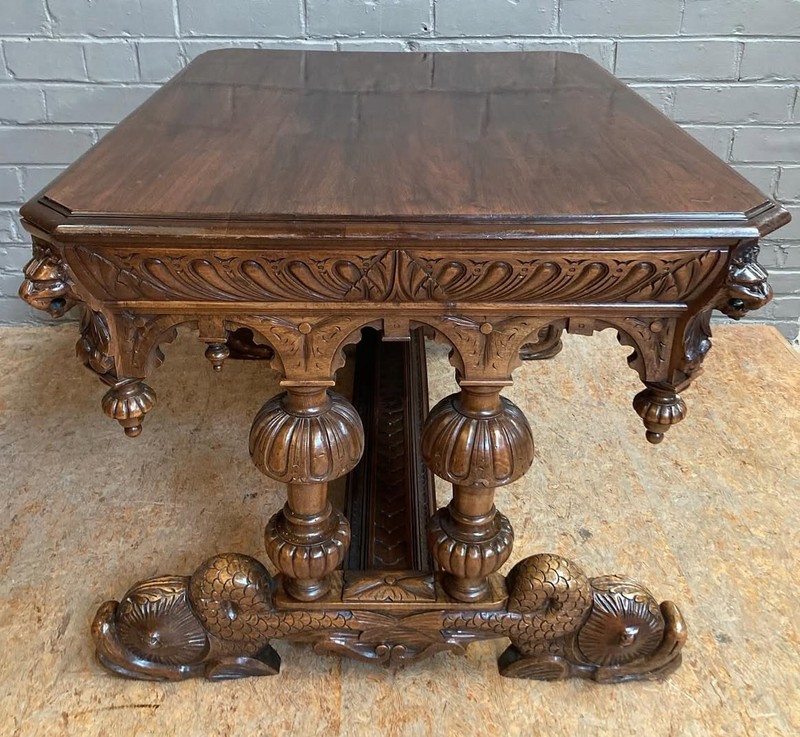 French Antique Renaissance Revival Walnut Desk/Library Table with Sea Serpents gallery