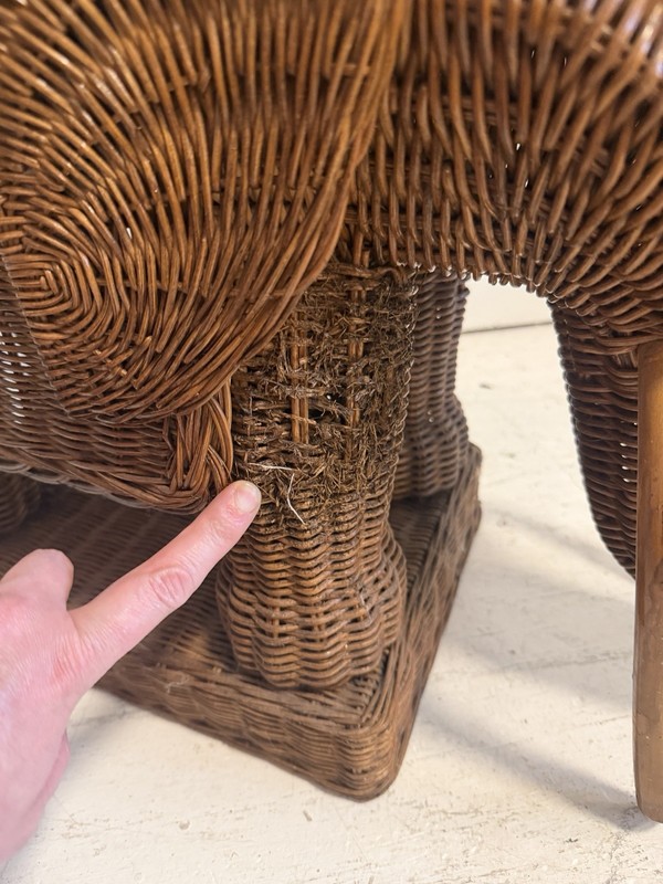 Vintage Elephant Tray Table Natural Wicker Boho 1960s gallery