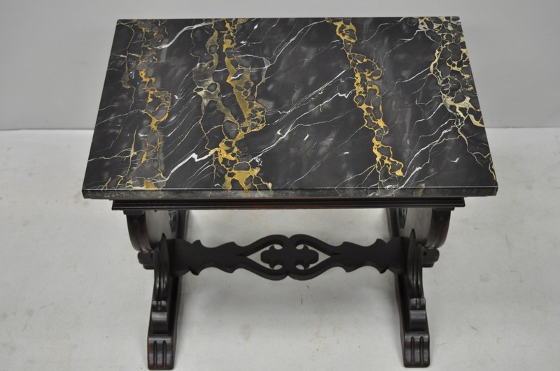 Antique Renaissance Style Carved Walnut Marble Top Side Table from Bloomingdales gallery