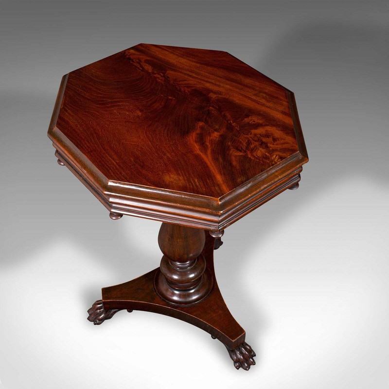 Antique Octagonal Wine Table, English, Flame, Lamp, Side, William IV, Circa 1835 gallery