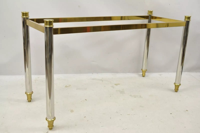 Maison Jansen Style Steel Chrome and Brass Hollywood Regency Console Table Base gallery