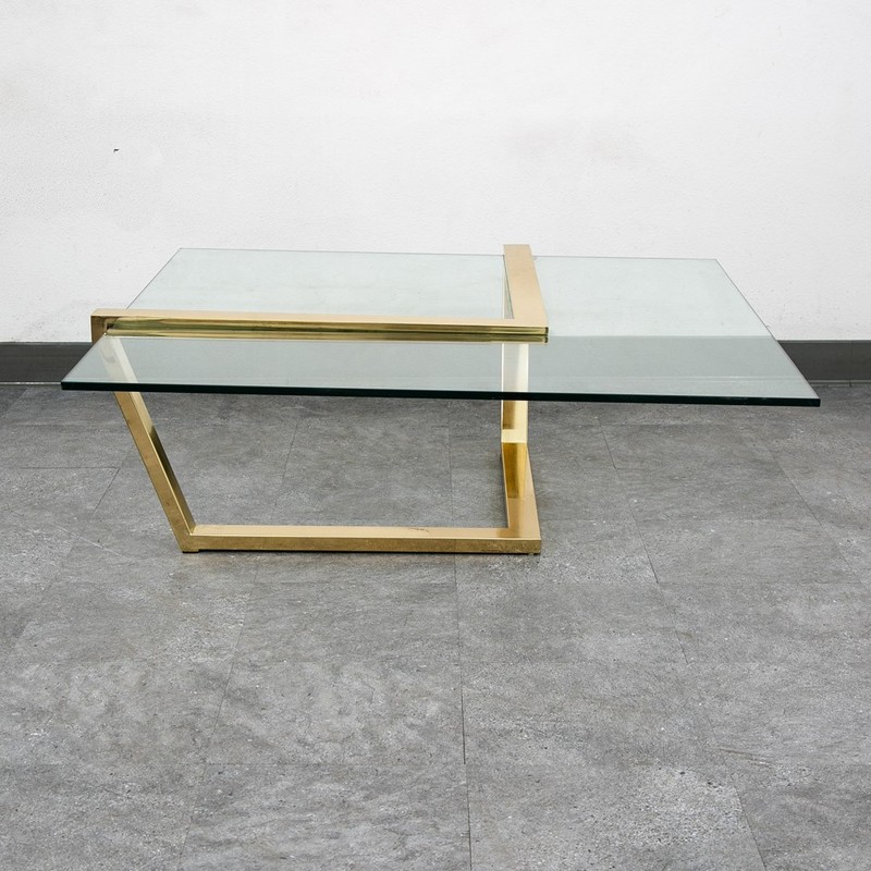 Mid Century Modern Coffee Table Square Large Brass Gold Glass 80s Vintage Mcm gallery