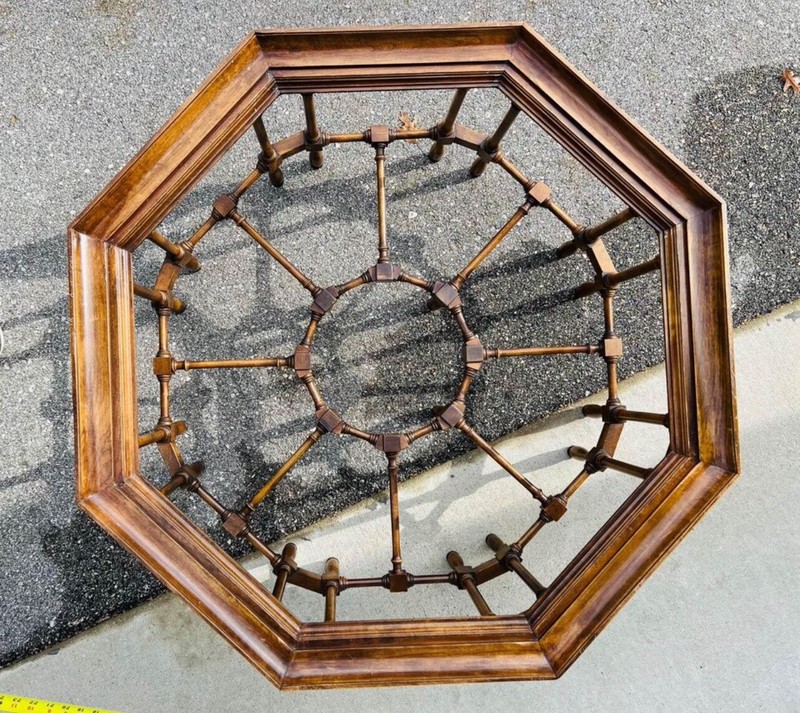 Vintage RARE Octagonal Coffee Table With Sunken Glass Top Dark Wood Spindle Legs gallery