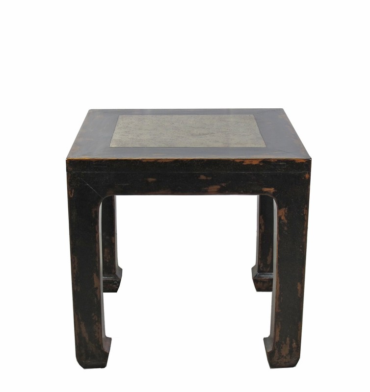Marble Top Square and Distressed Black Vintage Accent or Side Table 25 gallery