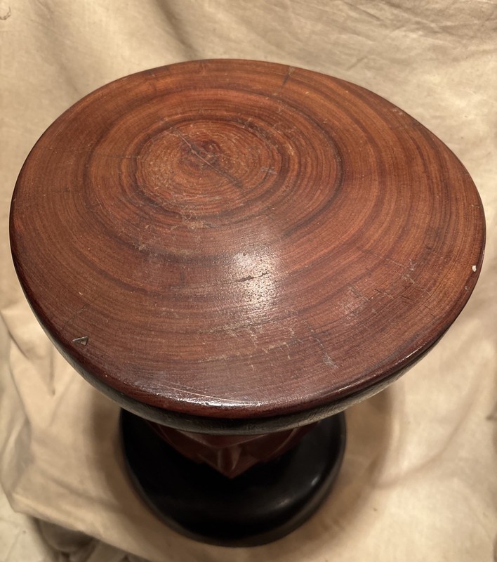 Vintage PLANT STAND / End Table-STOOL 1 Solid Wood Piece Hand Carved Faces Masks gallery