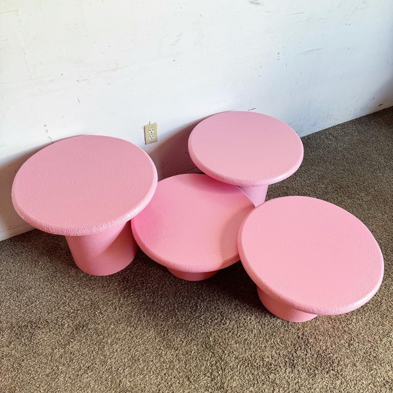 Postmodern Pink Textures Circular Mushroom Nesting Tables - Set of 4 gallery
