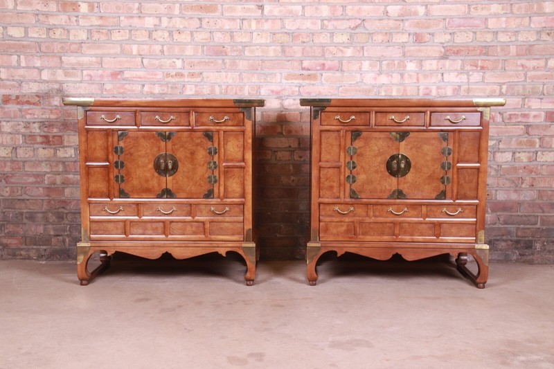 Baker Furniture Hollywood Regency Chinoiserie Burled Walnut Buffet Servers/Bar