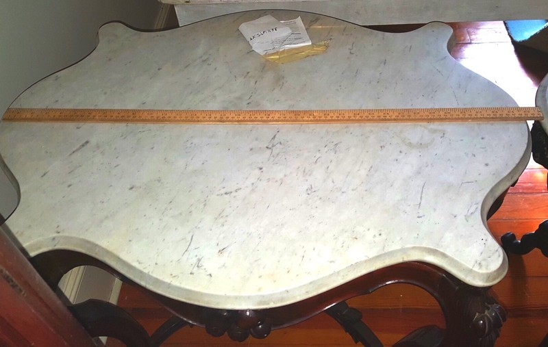 Antique Turtle Top Table Rococo Revival White Marble1800's gallery