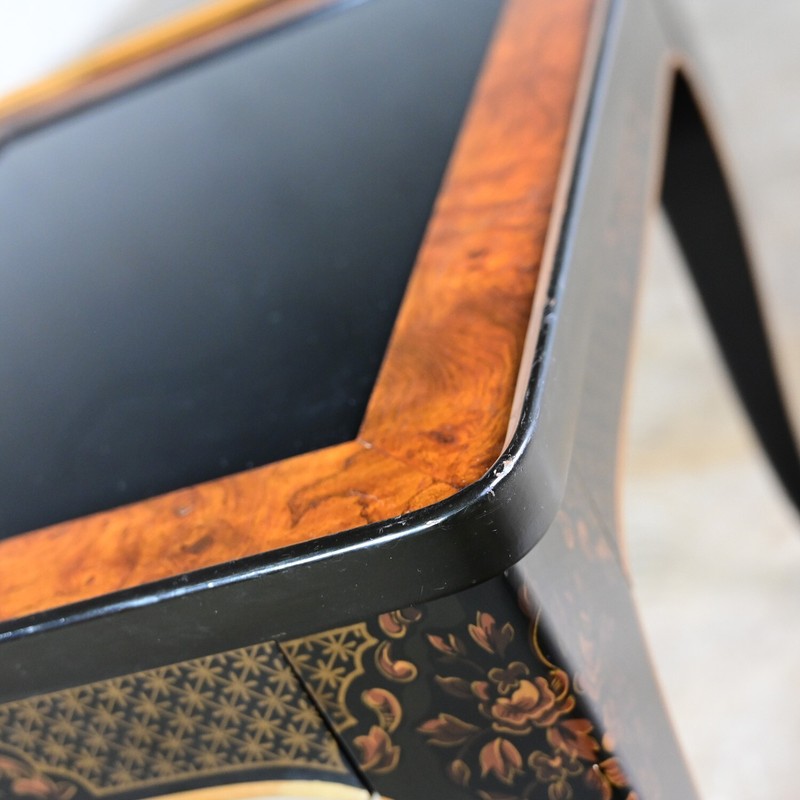 1982 Drexel Heritage ET Cetera Chinoiserie End Table Black & Burl with Ormolu gallery
