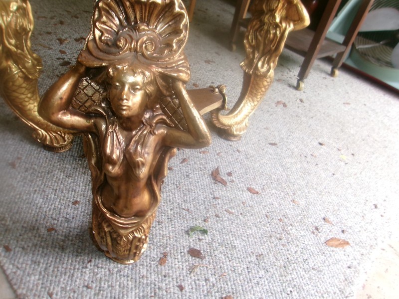 Mid Century Retro Hollywood Regency Gilt Gold Mermaid Leg Table Solid Heavy Rare gallery